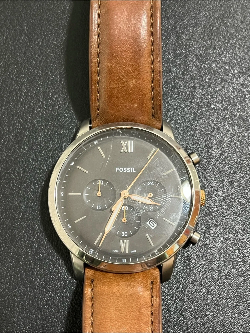 Fossil FS5408 Chronograph Espresso Brown Dial Brown Leather Watch Date Quartz